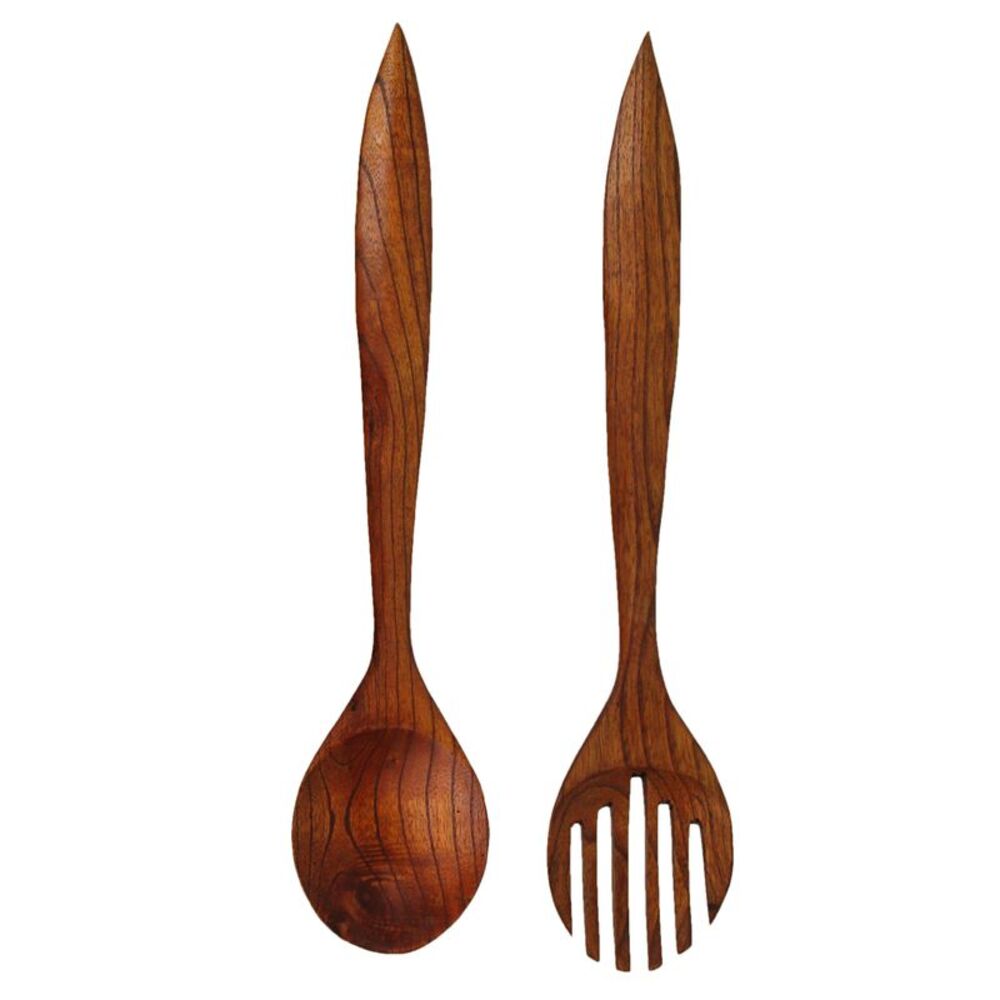 Set of 2 Modern Minimalist Wooden Fork & Spoon Sculpture Wall Hanging Home Decor